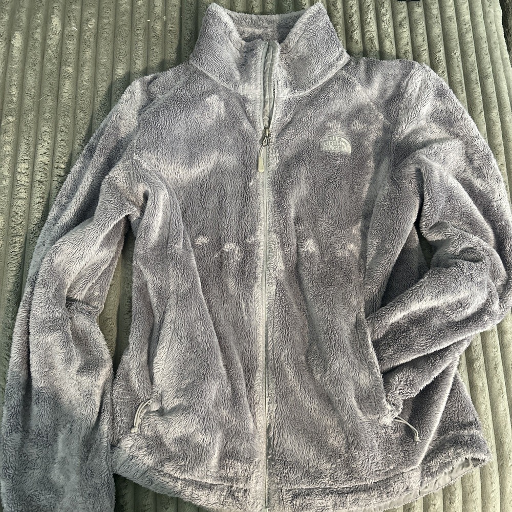 North Face Jacket Womens Medium Gray Full Zip Fleece Coat Osito B26